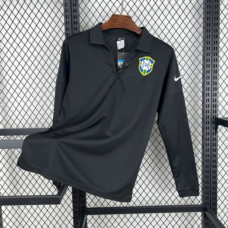 Camisa Retrô Brasil 2004 Preta Manga Longa