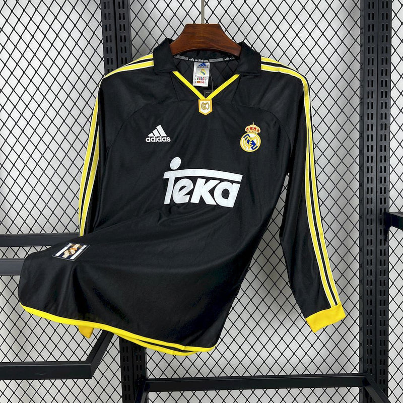 Camisa Retrô Real Madrid 1998/99 II Away - Manga Longa - Preta Com Dourado
