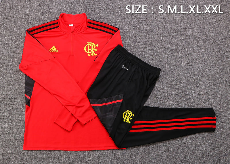 22/23 Conjunto Treino Flamengo - Frio Zíper Curto - Vermelho Amarelo