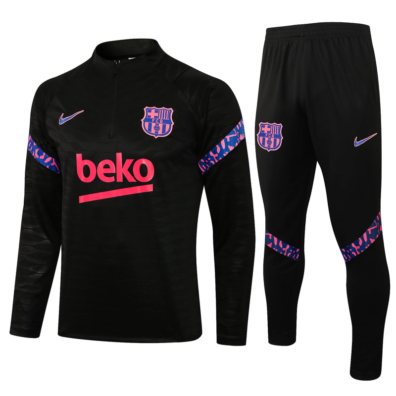 21/22 Conjunto Treino Barcelona - Frio Zíper Curto - Preto
