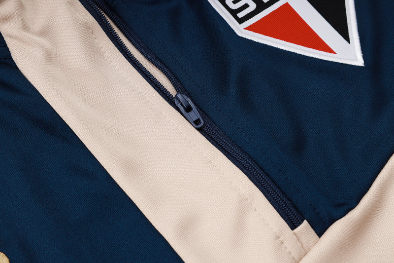24/25 Conjunto Treino São Paulo - Frio Zíper Curto - Azul e Bege