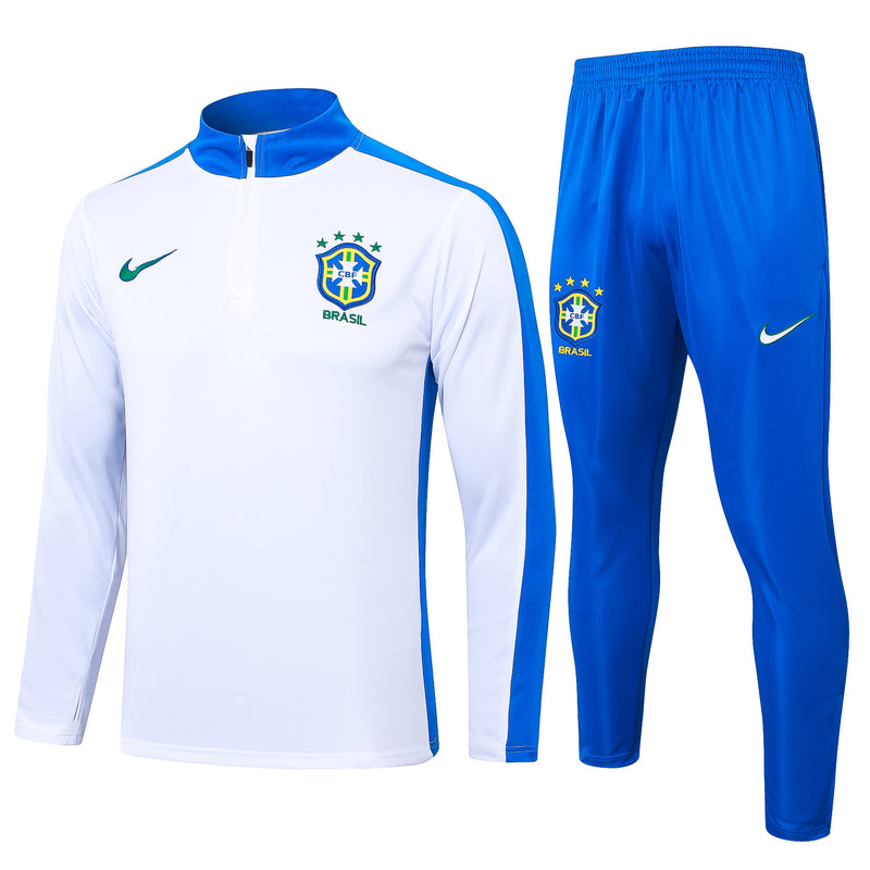 24/25 Conjunto Treino Brasil - Zíper Curto - Branco com Azul