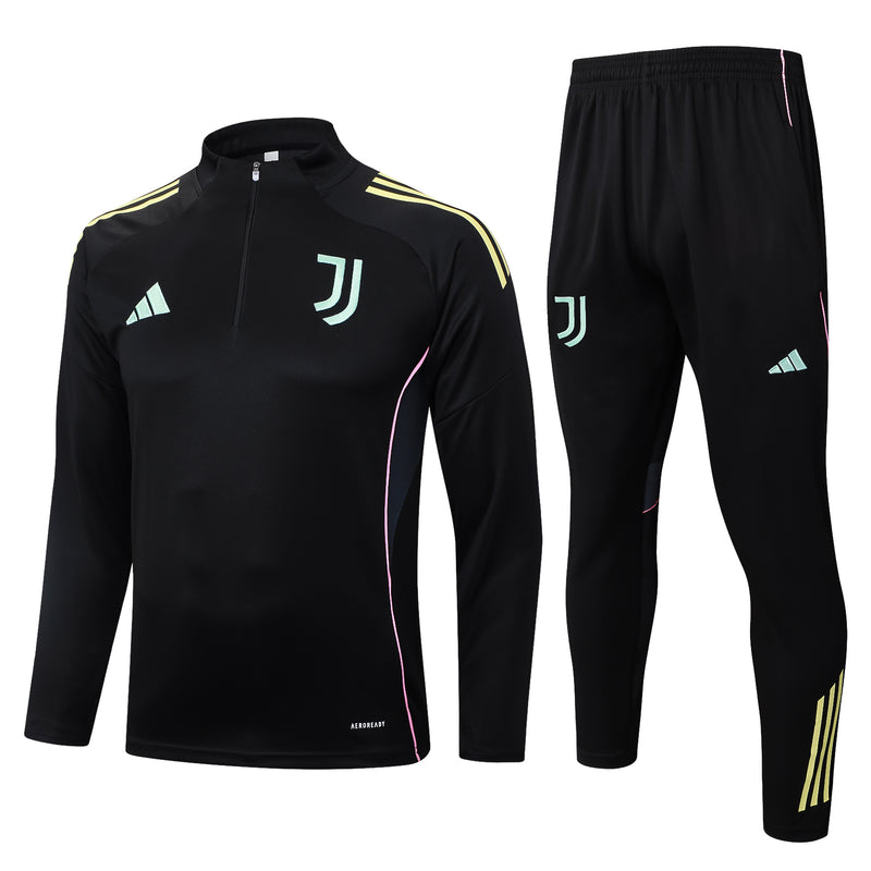 25/26 Conjunto Treino Juventus - Frio Zíper Curto - Preto