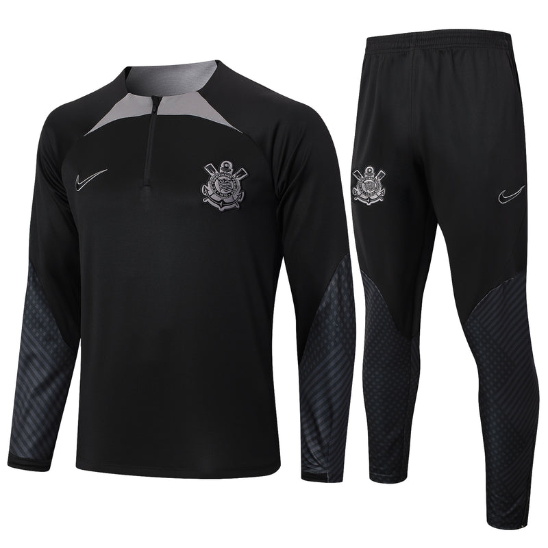 24/25 Conjunto Treino Corinthians - Frio Zíper Curto - Preto