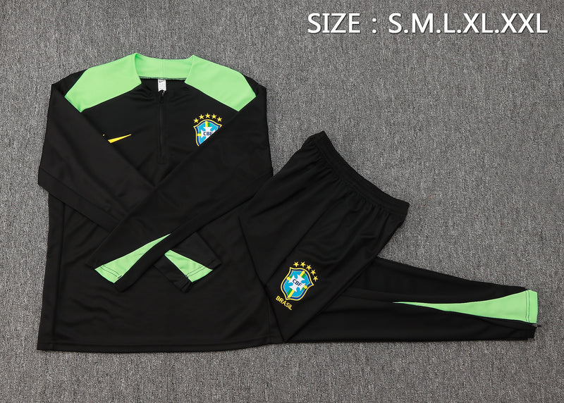 24/25 Conjunto Treino Brasil - Frio Zíper Curto - Preto