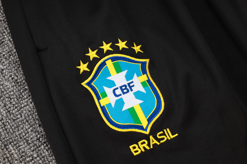 24/25 Conjunto Treino Brasil - Frio Zíper Curto - Preto