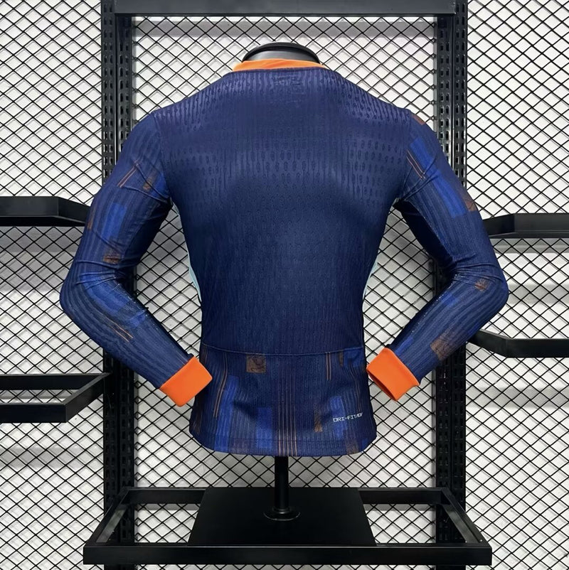 Camisa Holanda 2024/25 Euro II Away - Jogador Manga Longa - Azul