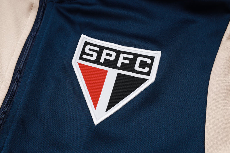 24/25 Conjunto Treino São Paulo - Frio Zíper Curto - Azul e Bege