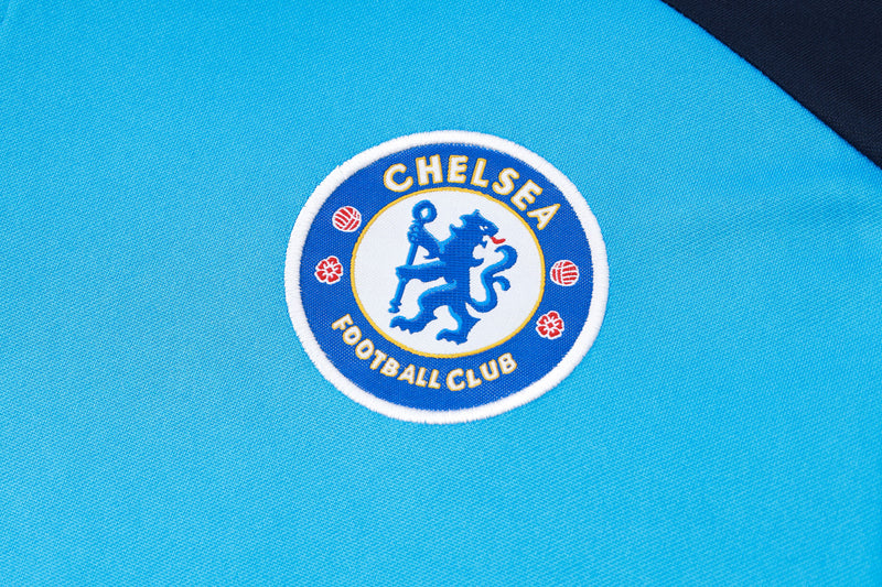 23/24 Conjunto Treino Chelsea - Frio Zíper Curto - Azul Celeste