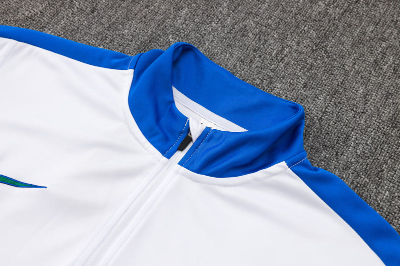 24/25 Conjunto Treino Brasil - Zíper Curto - Branco com Azul