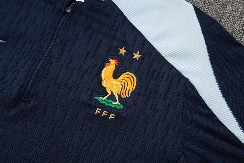 24/25 Conjunto Treino França - Zíper Curto - Azul Marinho