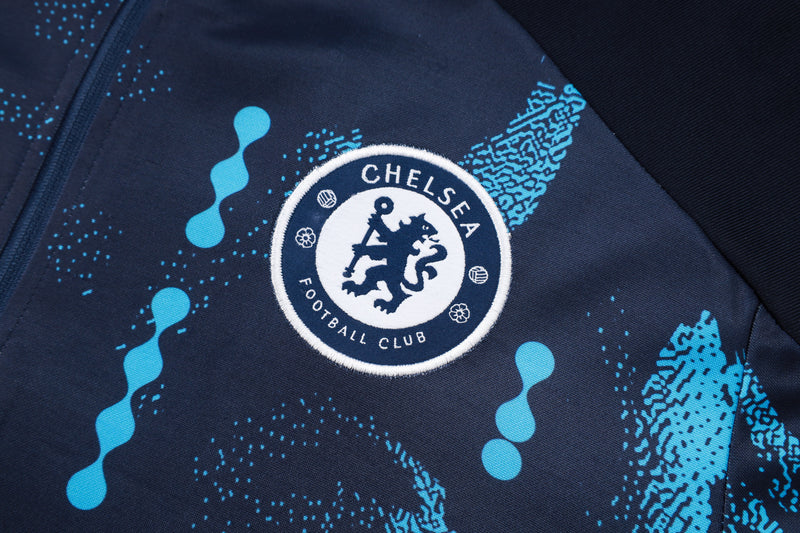 24/25 Conjunto Treino Chelsea - Frio Zíper Curto - Azul Escuro