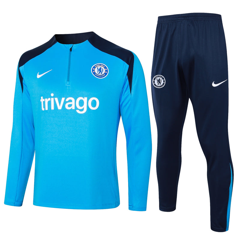 23/24 Conjunto Treino Chelsea - Frio Zíper Curto - Azul Celeste