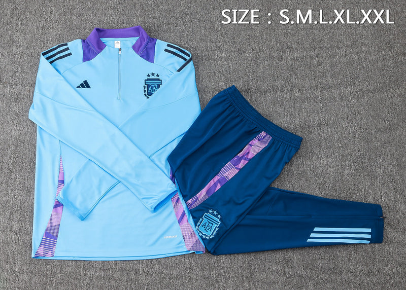 24/25 Conjunto Treino Argentina - Frio Zíper Curto - Azul e Roxo