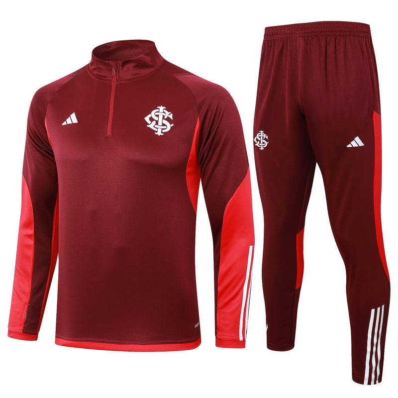 24/25 Conjunto Treino Internacional - Frio Zíper Curto - Vermelho Escuro