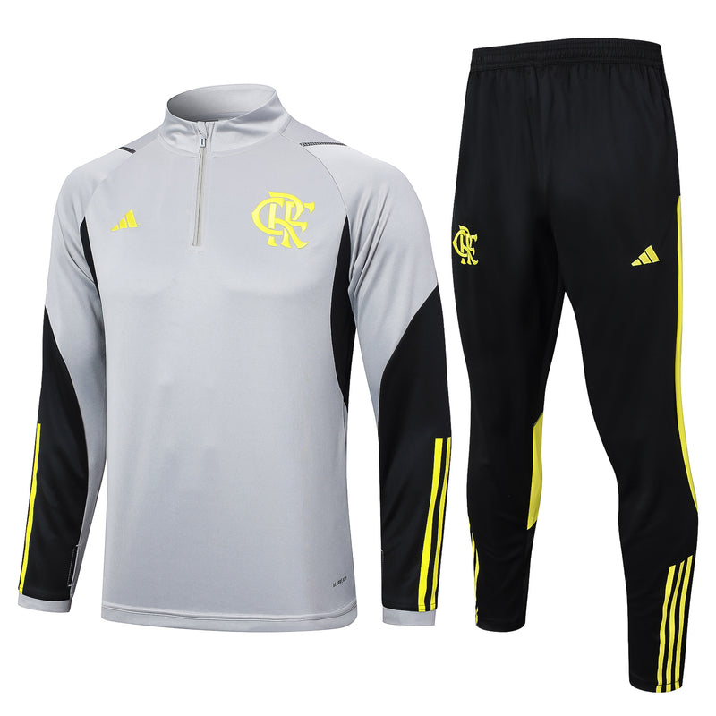 24/25 Conjunto Treino Flamengo - Frio Zíper Curto - Cinza e Verde