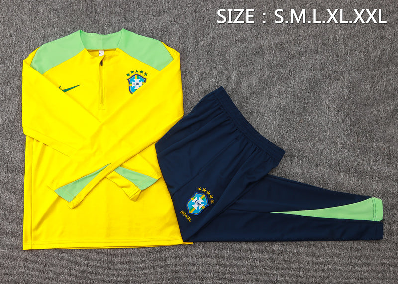 24/25 Conjunto Treino Brasil - Frio Zíper Curto - Amarelo