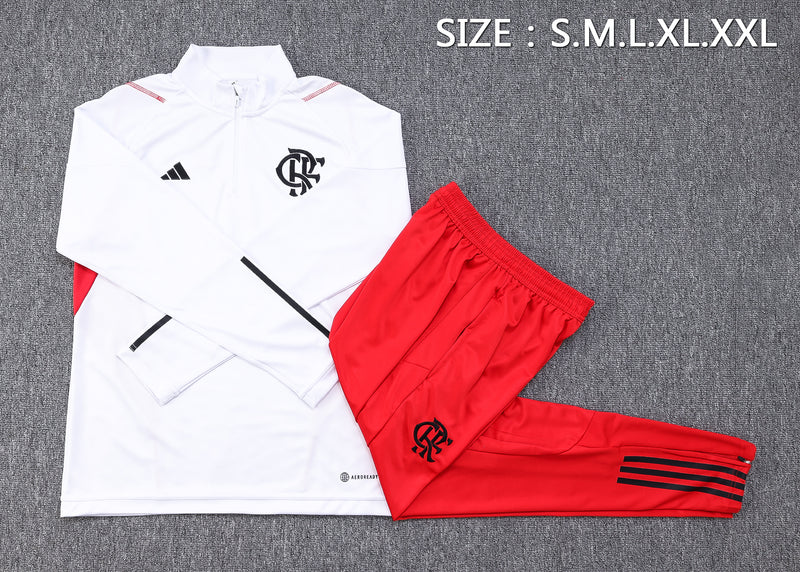 23/24 Conjunto Treino Flamengo - Frio Zíper Curto - Branco