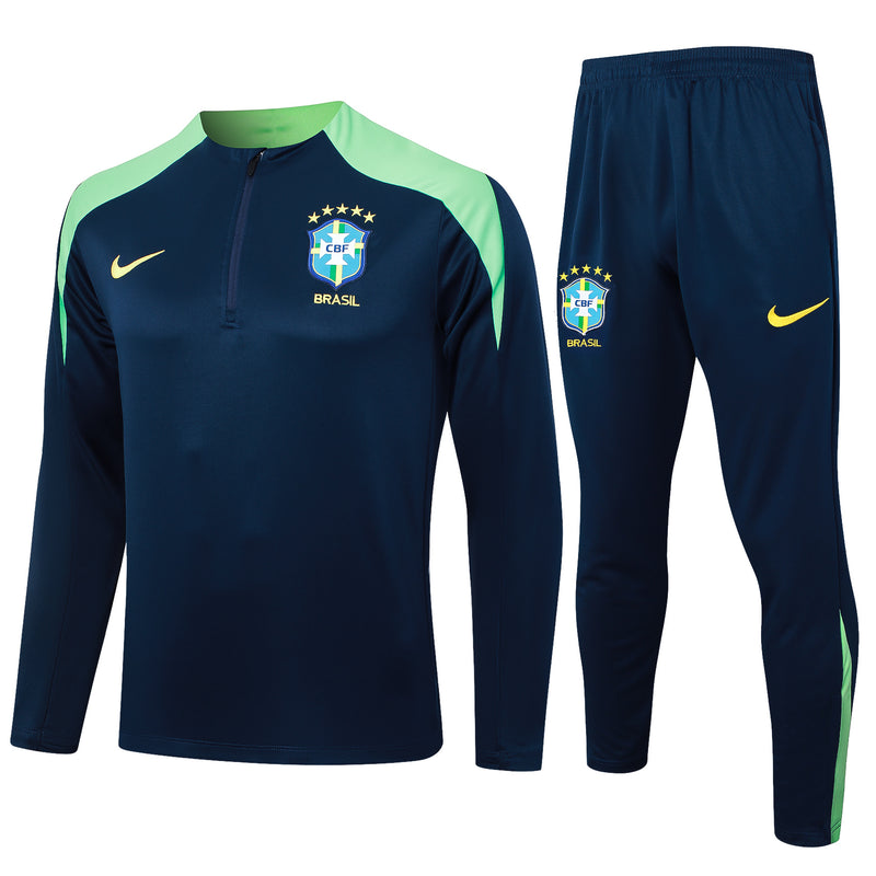 24/25 Conjunto Treino Brasil - Frio Zíper Curto - Azul Escuro