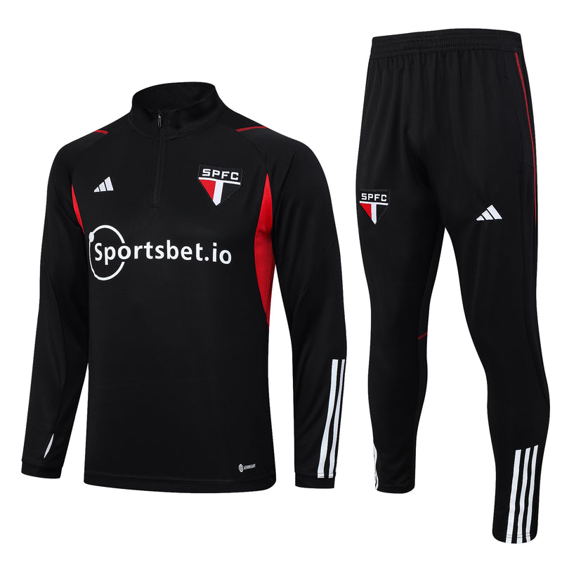 23/24 Conjunto Treino São Paulo - Frio Zíper Curto - Preto