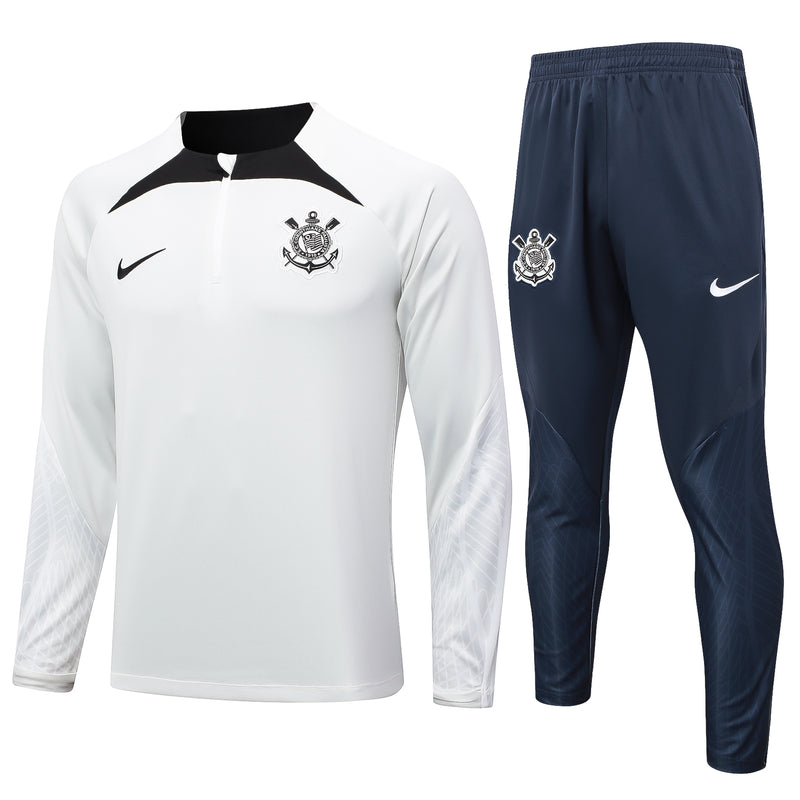 24/25 Conjunto Treino Corinthians - Frio Zíper Curto - Branco