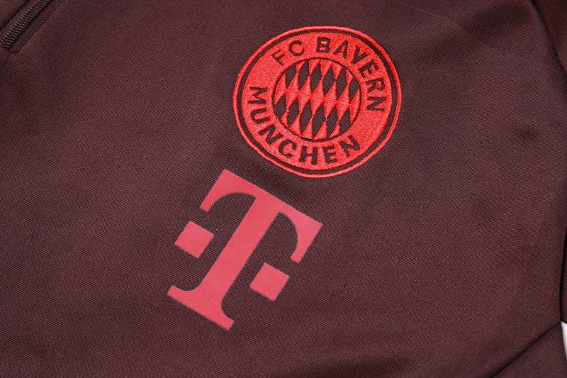 24/25 Conjunto Bayern de Munique - Frio Zíper Curto - Vermelho Escuro
