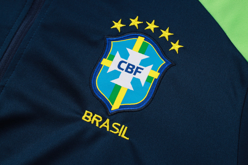 24/25 Conjunto Treino Brasil - Frio Zíper Curto - Azul Escuro