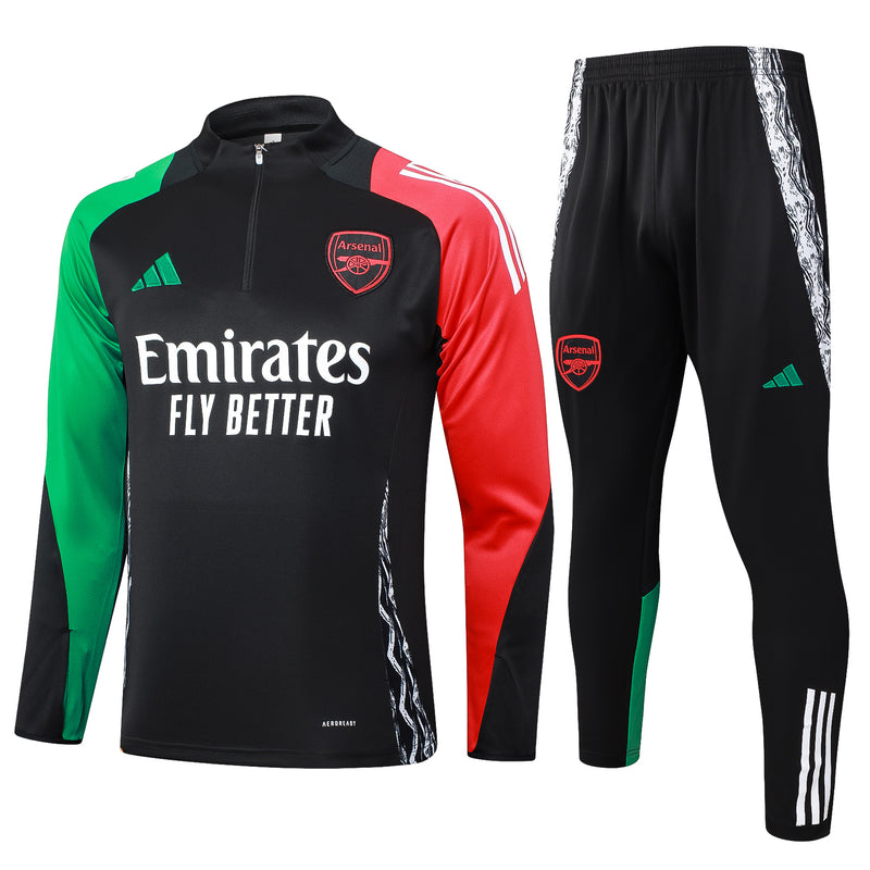 24/25 Conjunto Treino Arsenal - Zíper Curto - Preto
