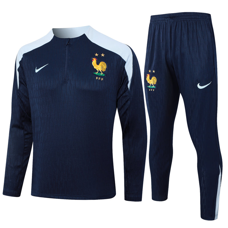 24/25 Conjunto Treino França - Zíper Curto - Azul Marinho