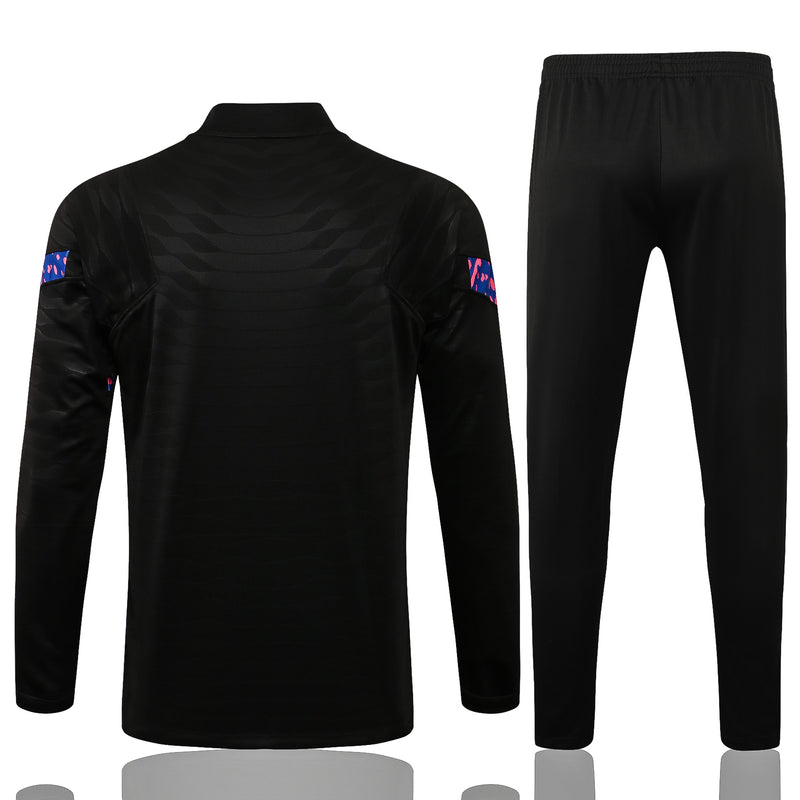 21/22 Conjunto Treino Barcelona - Frio Zíper Curto - Preto
