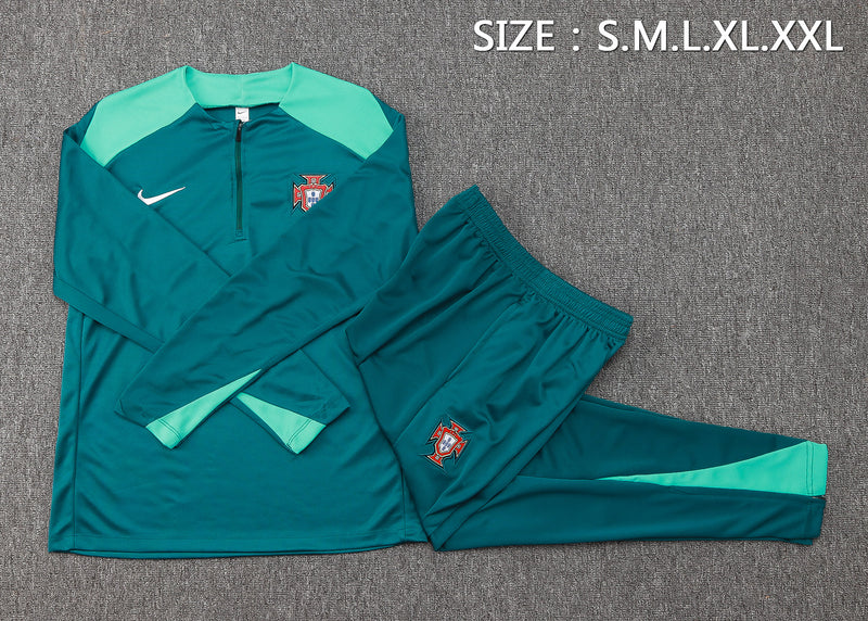 24/25 Conjunto Treino Portugal - Frio Zíper Curto - Verde Escuro