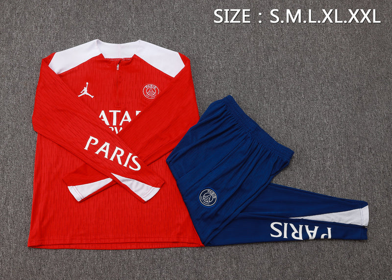 25/26 Conjunto Treino PSG - Frio Zíper Curto - Vermelho