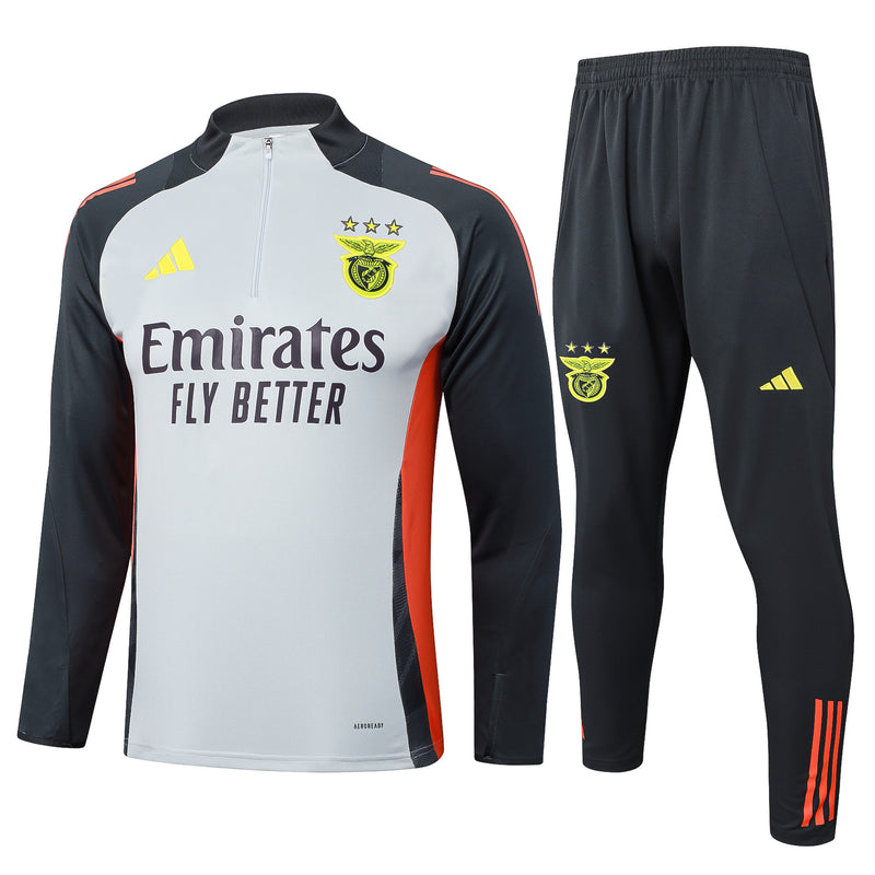 24/25 Conjunto Treino Benfica - Frio Zíper Curto - Cinza