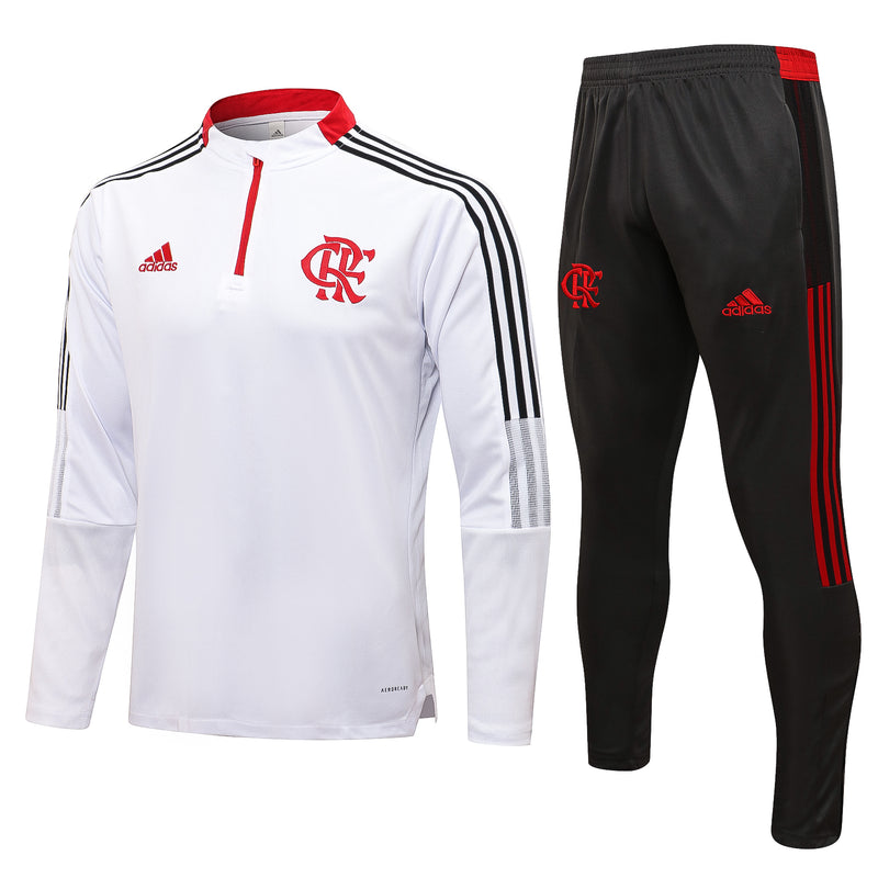 21/22 Conjunto Treino Flamengo - Frio Zíper Curto - Branco