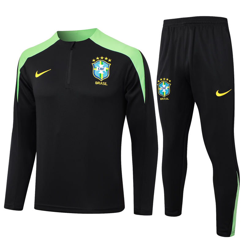 24/25 Conjunto Treino Brasil - Frio Zíper Curto - Preto
