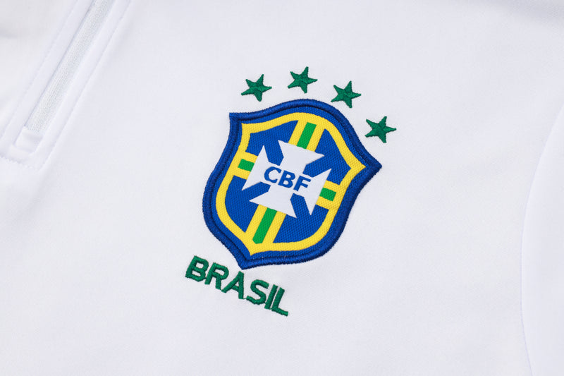 24/25 Conjunto Treino Brasil - Zíper Curto - Branco com Azul