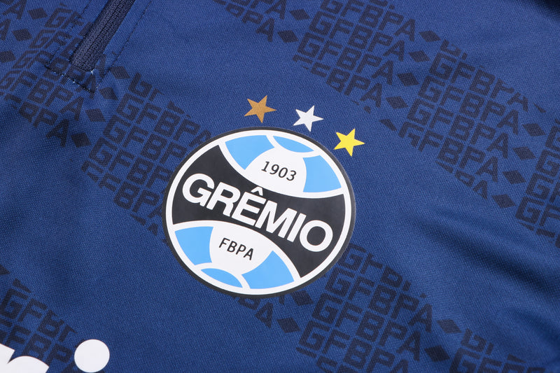 22/23 Conjunto Treino Grêmio - Frio Zíper Curto - Azul Escuro