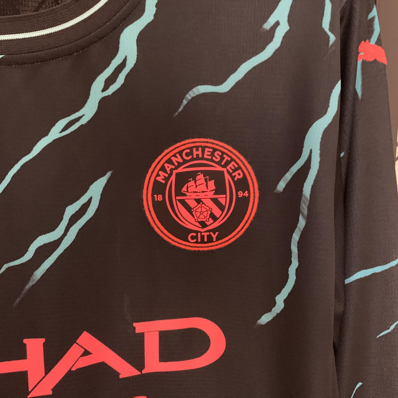 Camisa Manchester City 2023/24 III Third - Torcedor Manga Longa - Preta