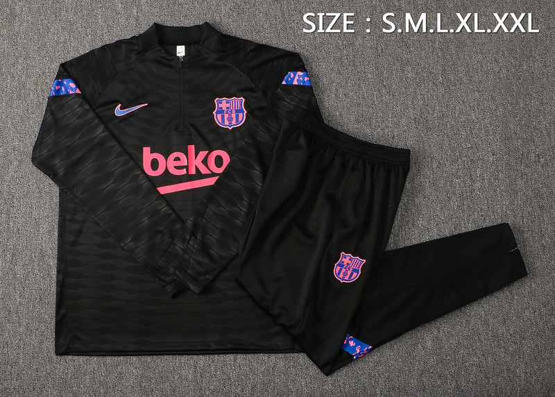 21/22 Conjunto Treino Barcelona - Frio Zíper Curto - Preto
