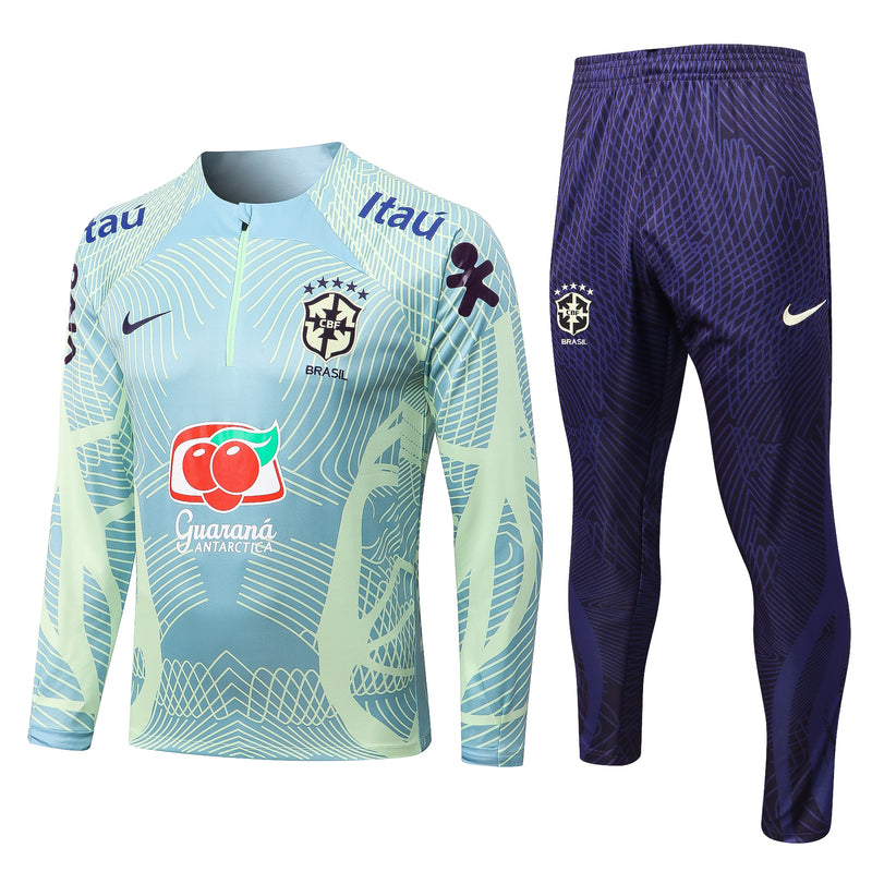 22/23 Conjunto Treino Brasil - Frio Zíper Curto - Verde Fraco