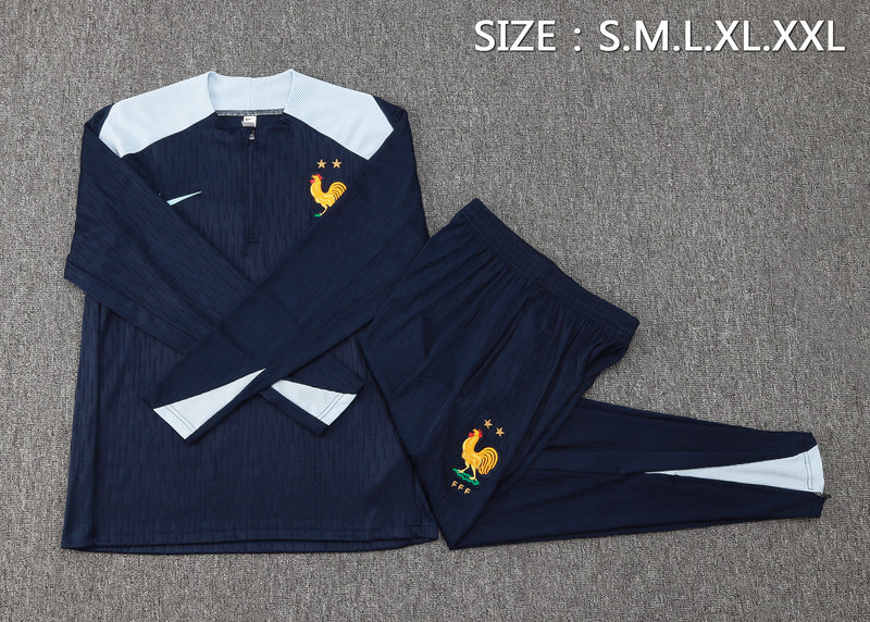 24/25 Conjunto Treino França - Zíper Curto - Azul Marinho