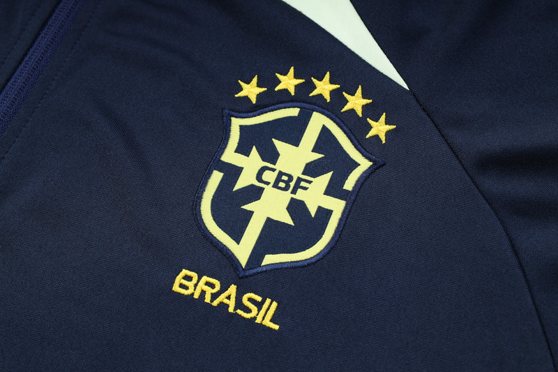 22/23 Conjunto Treino Brasil - Frio Zíper Longo - Azul Escuro