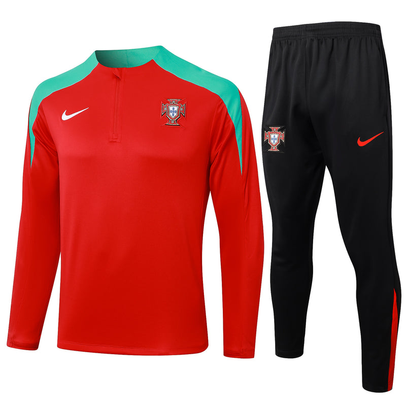 24/25 Conjunto Treino Portugal - Frio Zíper Curto - Vermelho