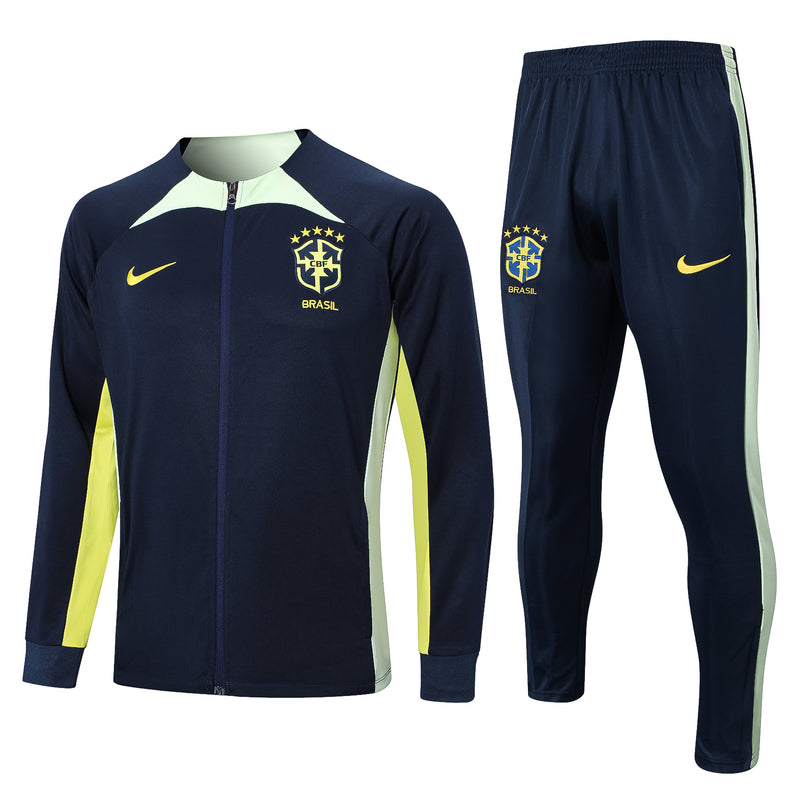22/23 Conjunto Treino Brasil - Frio Zíper Longo - Azul Escuro