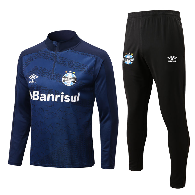 22/23 Conjunto Treino Grêmio - Frio Zíper Curto - Azul Escuro