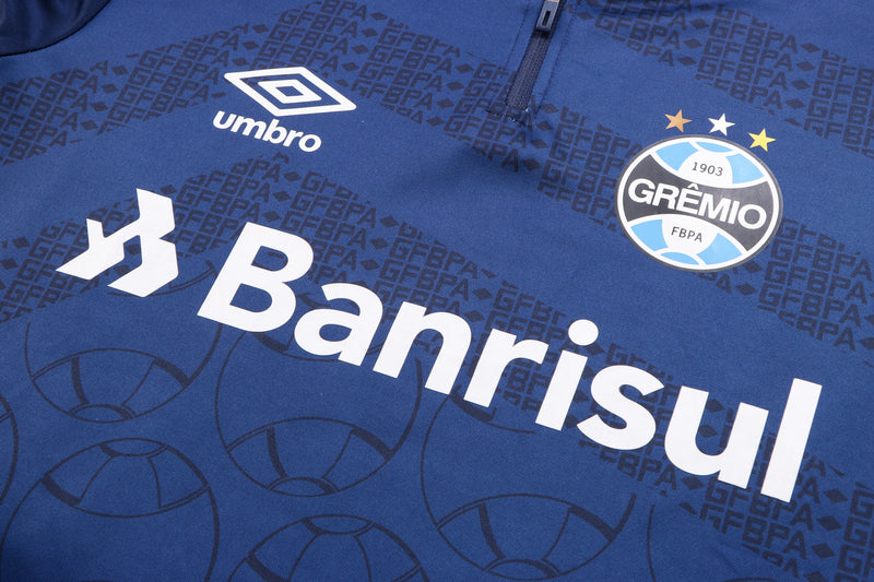 22/23 Conjunto Treino Grêmio - Frio Zíper Curto - Azul Escuro