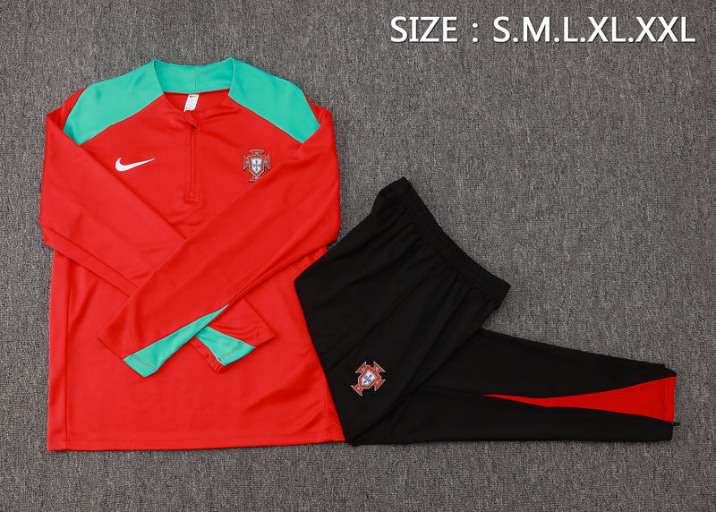24/25 Conjunto Treino Portugal - Frio Zíper Curto - Vermelho