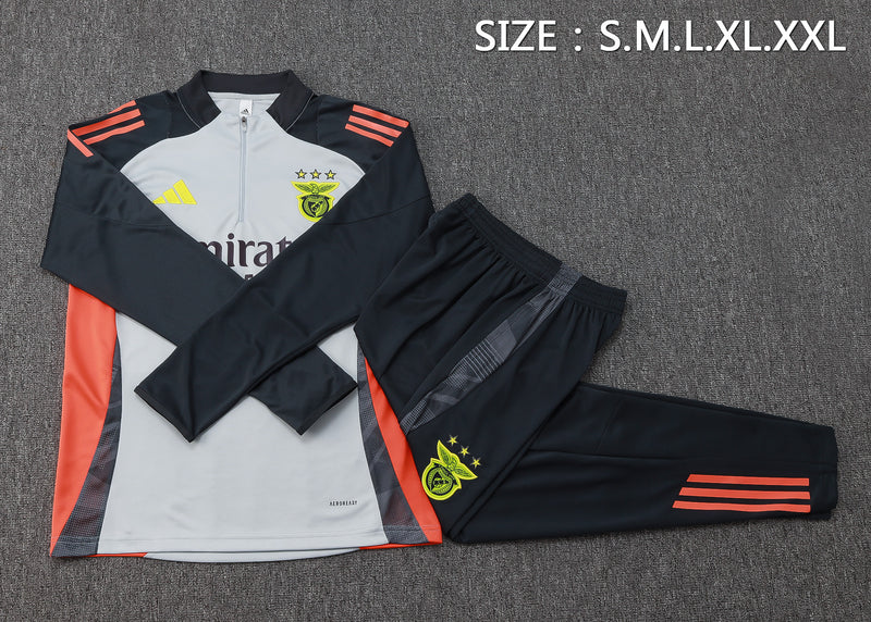 24/25 Conjunto Treino Benfica - Frio Zíper Curto - Cinza