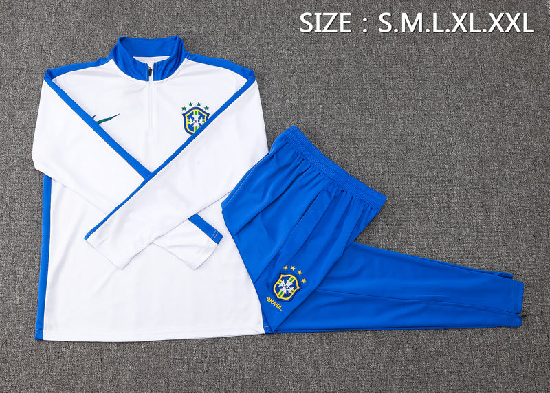 24/25 Conjunto Treino Brasil - Zíper Curto - Branco com Azul