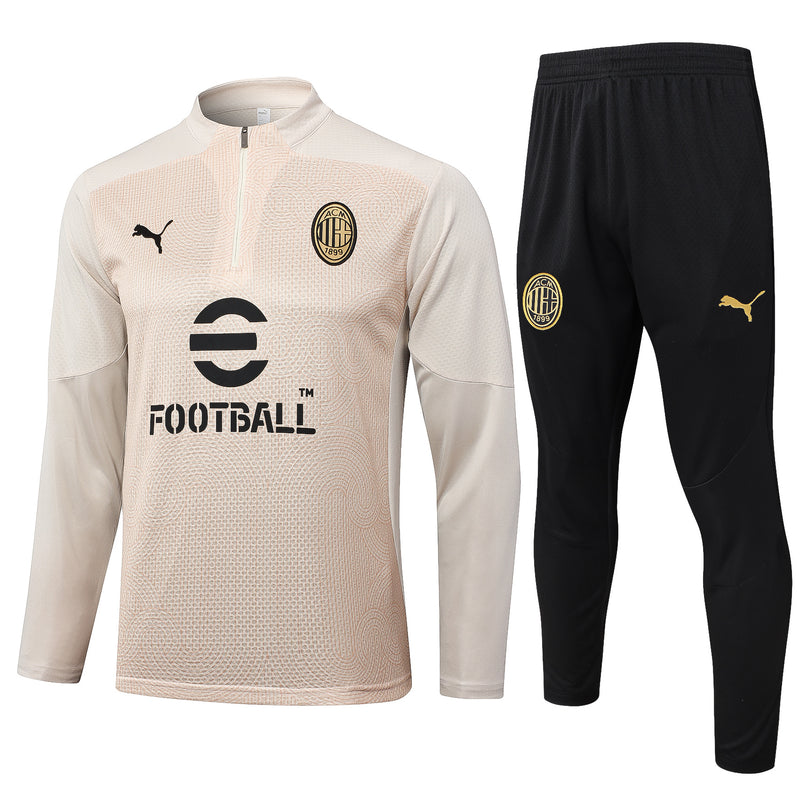 24/25 Conjunto Treino Milan - Frio Zíper Curto - Bege